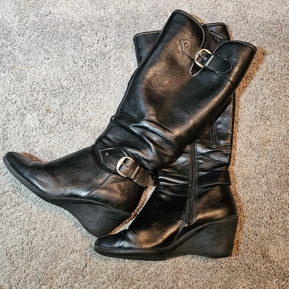 Size 8.5 Wide Aerosoles "Wonderful" Black Wide Calf Boots Double Zipper